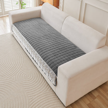 BelleLace Series Imperial Milk Velvet Sofa Cover Mat with Lace Design - Porpoise Grey