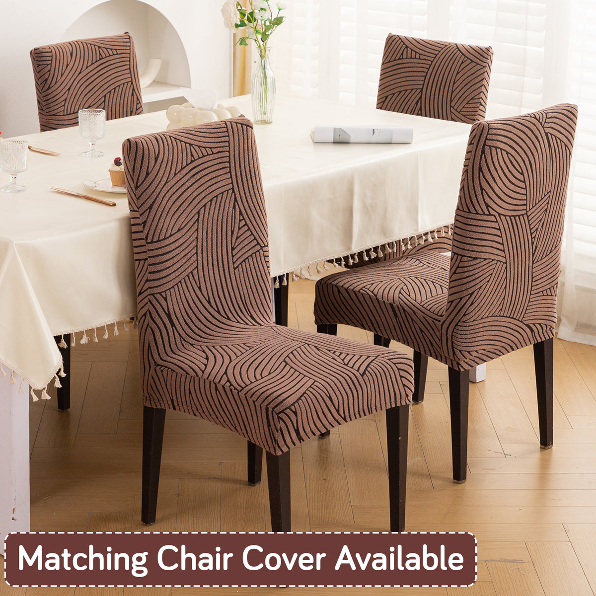Buy rust brown colour waveline series jacquard chair cover | HOKIPO