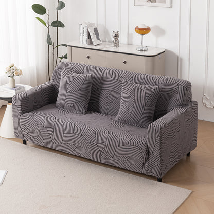 'WaveLine Series' Jacquard Cushion Cover Set of 2, Charcoal Grey