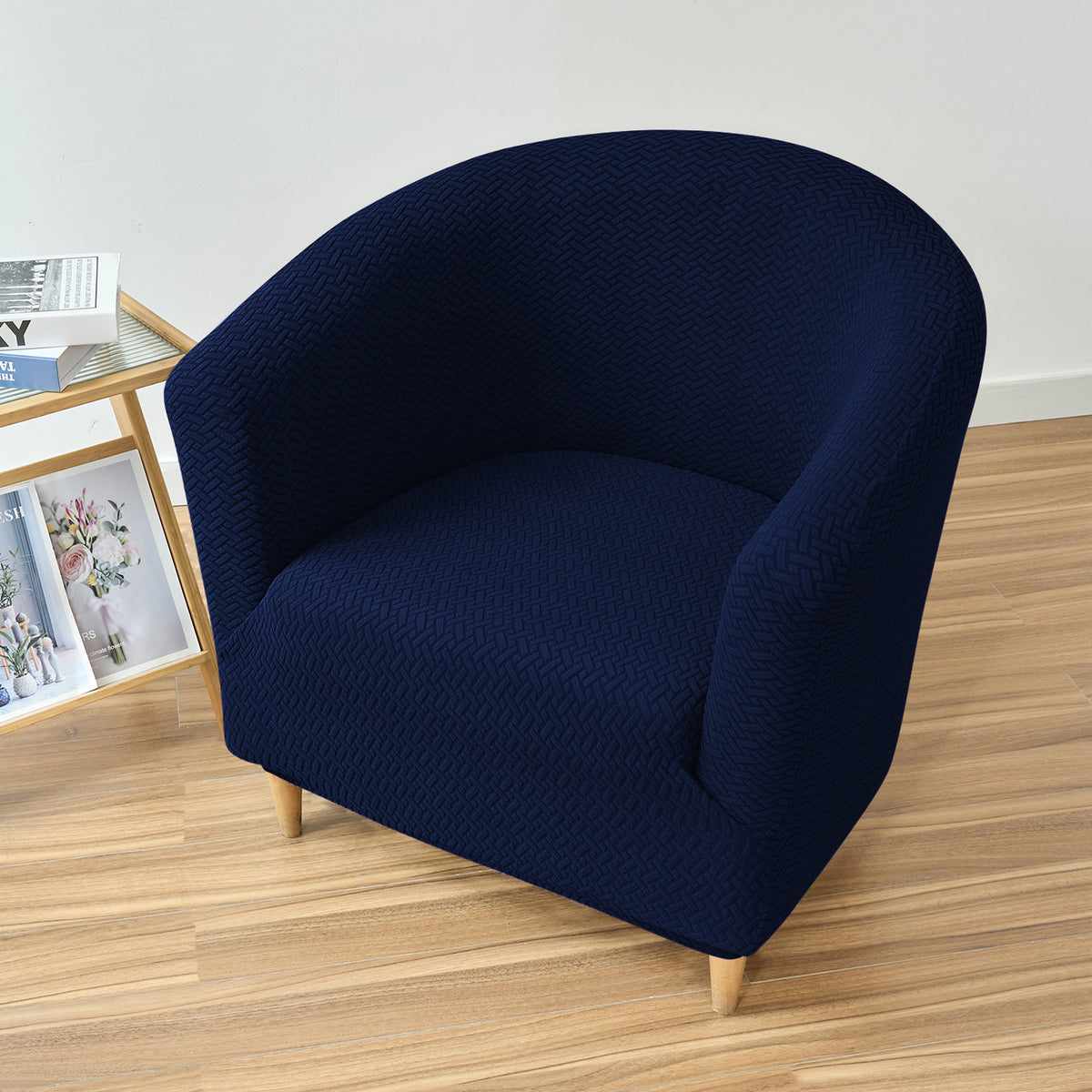 Premium Jacquard Stretchable Tub Chair Cover Slipcover, Navy Blue