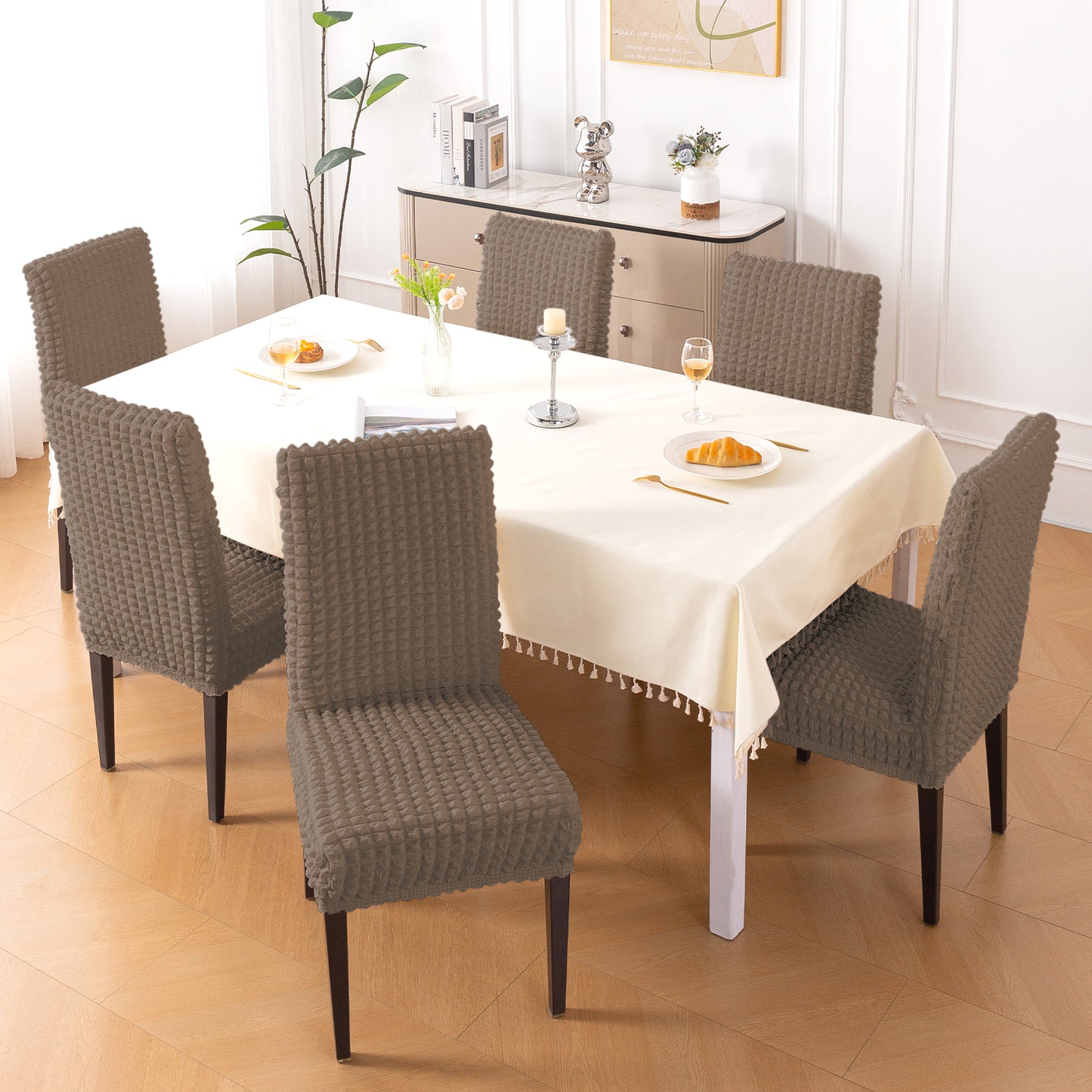 Aria Nova Bubble 280 GSM Dining Chair Cover Set of 1/2/4/6, Mocha Brown