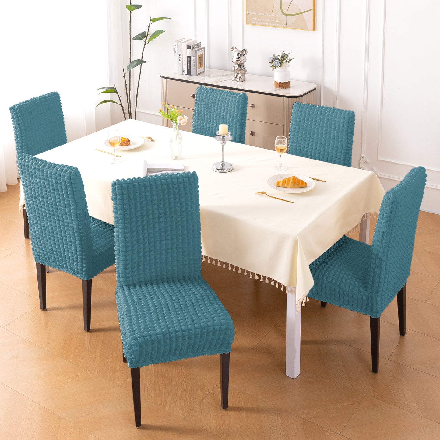 Aria Nova Bubble 280 GSM Dining Chair Cover Set of 1/2/4/6, Tropical Teal