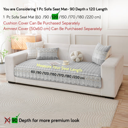 BelleLace Series Imperial Milk Velvet Sofa Cover Mat with Lace Design - Cloud Grey