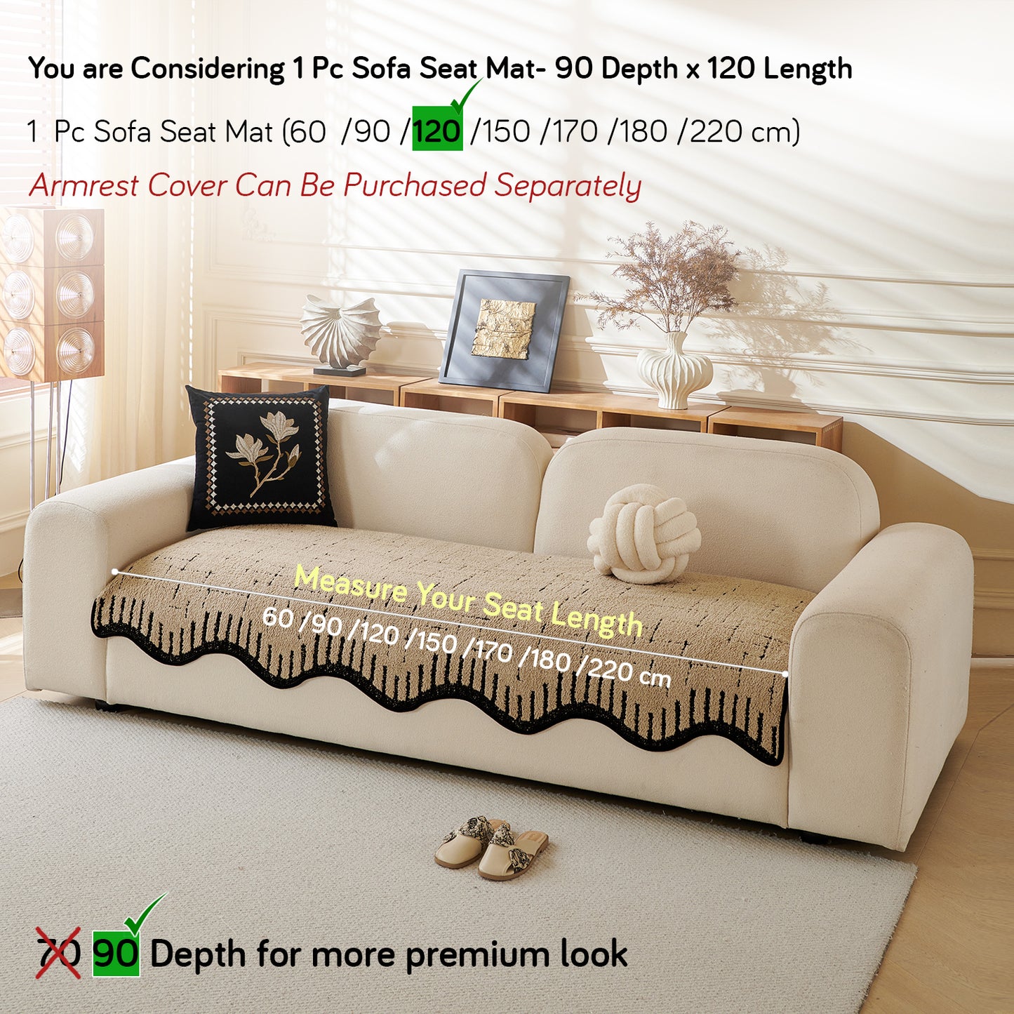 Premium Supple Soft Wavy Sofa Cover Mat, Brown
