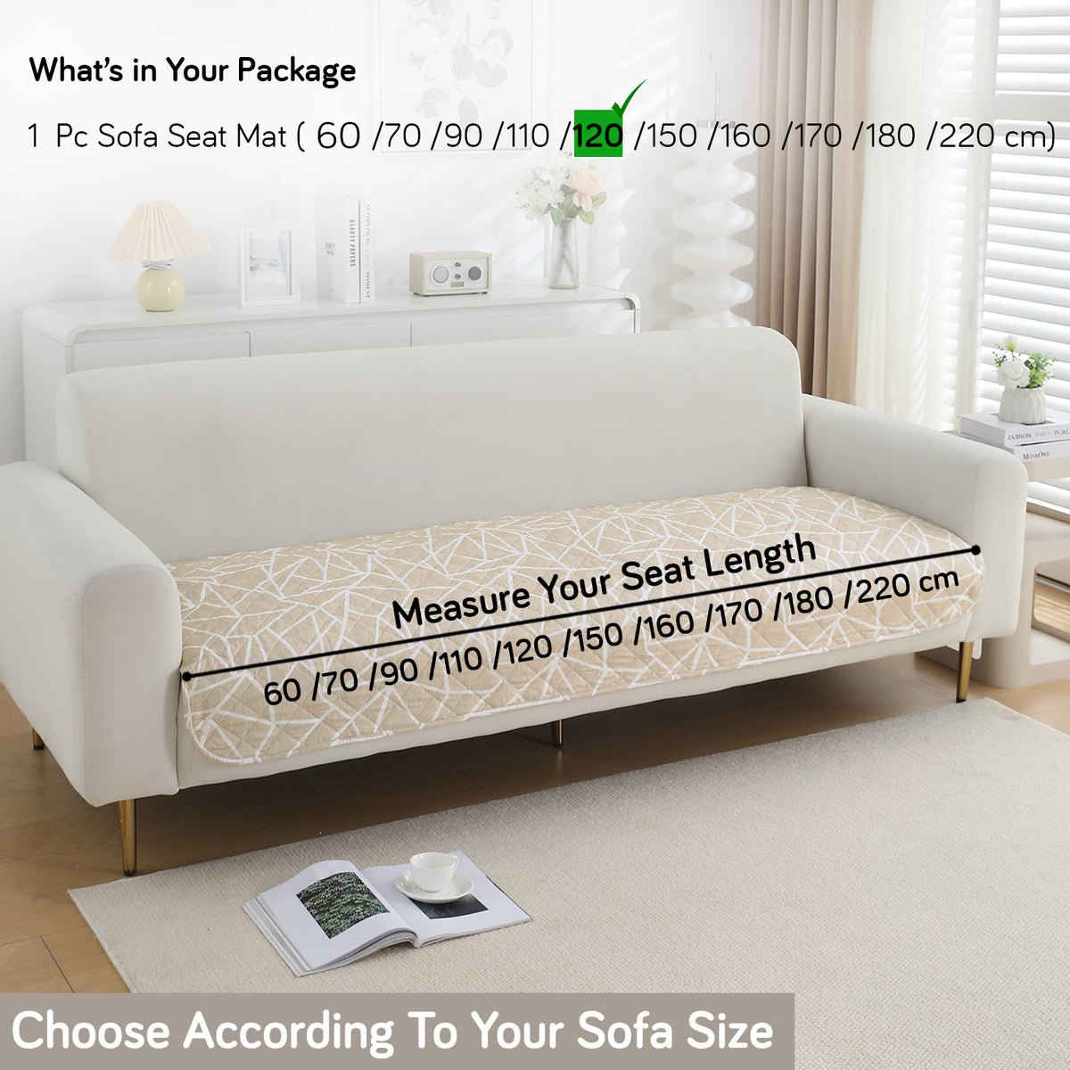 Water Repellent + Waterproof Quilted Sofa Mats, Beige Abstract Geometry