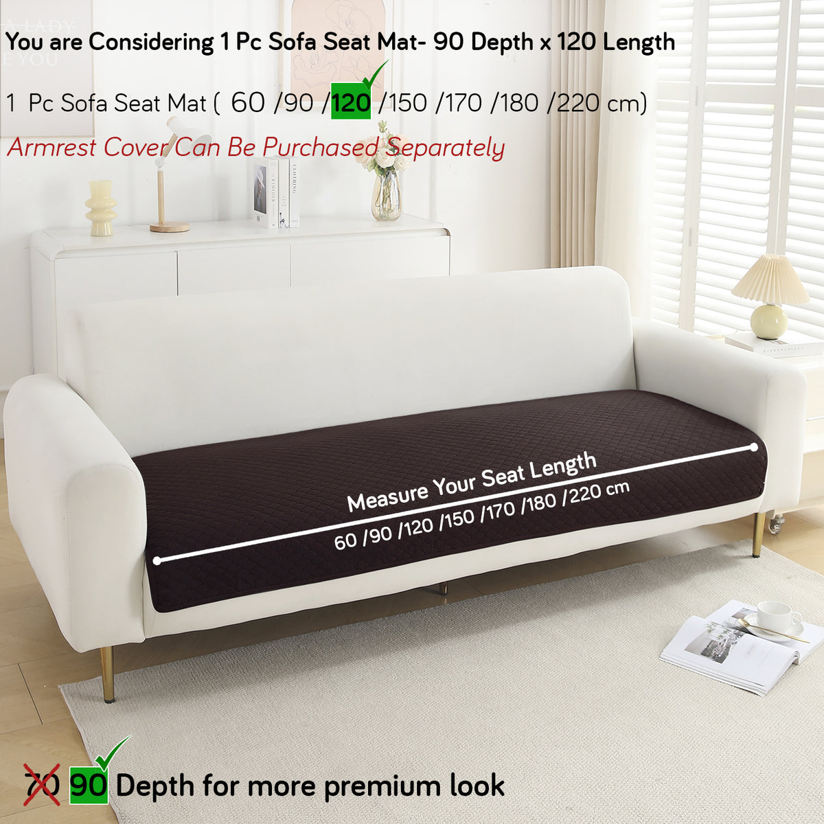 Polyester Quilted Sofa Cover Mats, Dark Brown