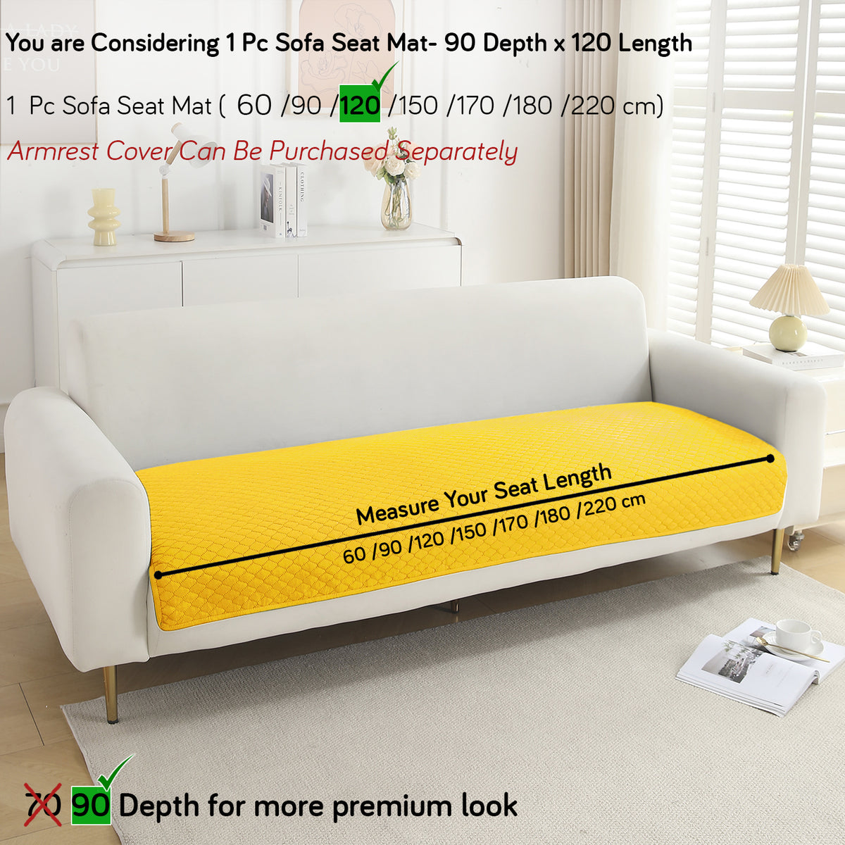 Polyester Quilted Sofa Cover Mats, Yellow