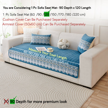 BelleLace Series Imperial Milk Velvet Sofa Cover Mat with Lace Design - Celdaon Blue