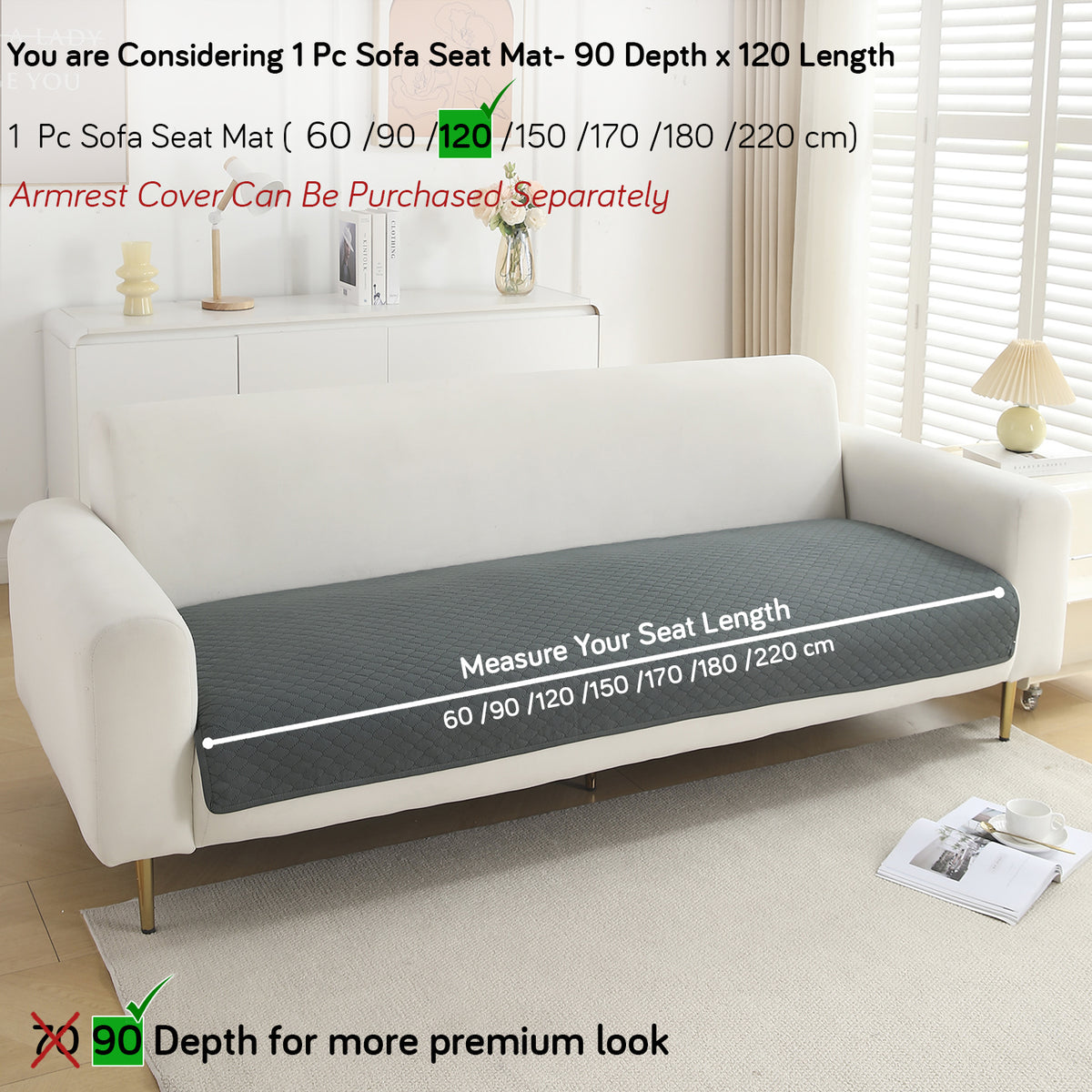 Polyester Quilted Sofa Cover Mats, Grey