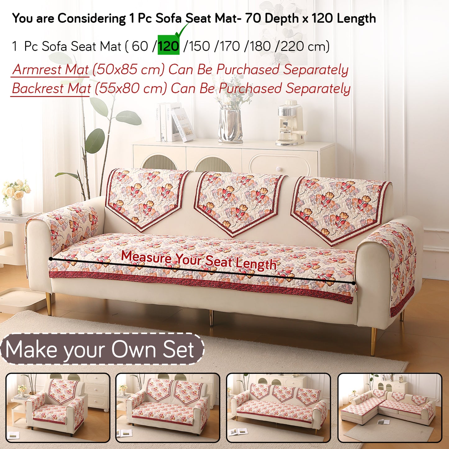Florentina Series Premium Holland Velvet Sofa Cover Mat - Autumn Cream