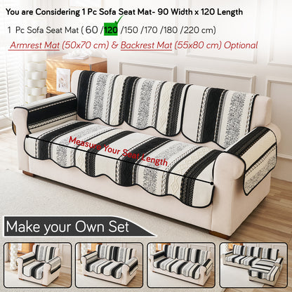 HOKIPO Boho Geometry Sofa Cover Mat| 'Valenca Wavy Luxe Series' Midnight Black