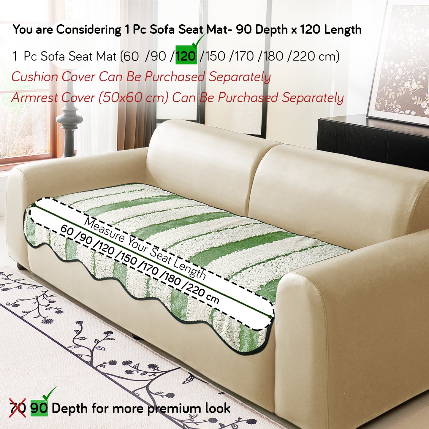 Luxury Wavy Plush Anti-Slip Sofa Cover Mats - Pistachio Green
