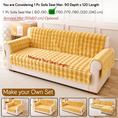 'FurHug' Premium Faux Rabbit Fur Sofa Seat Mats, Honey Yellow