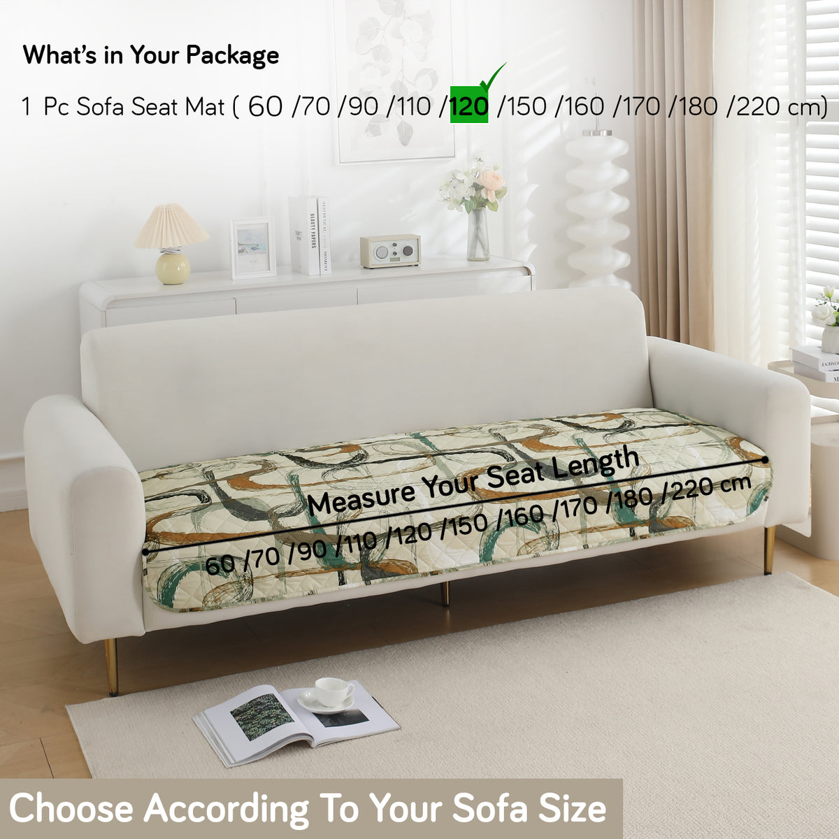 Water Repellent + Waterproof Quilted Sofa Mats, Parchement Beige Abstract Art