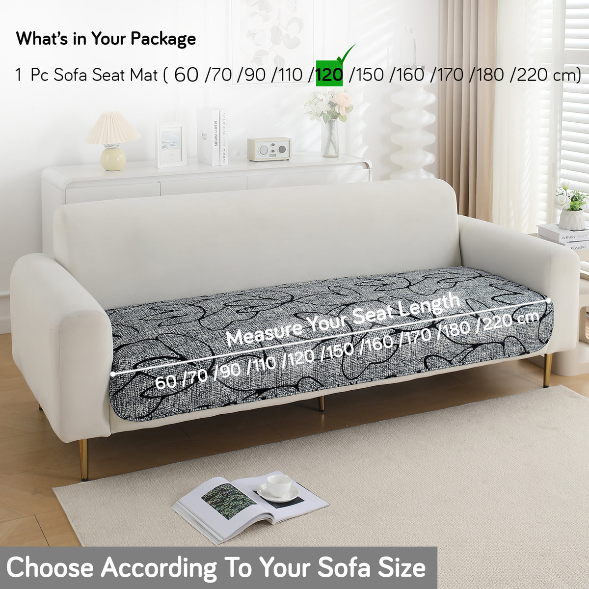 Water Repellent + Waterproof Quilted Sofa Mats, Intense Grey Abstract Floral