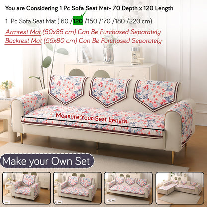 Florentina Series Premium Holland Velvet Sofa Cover Mat - Scarlet Rose Ivory