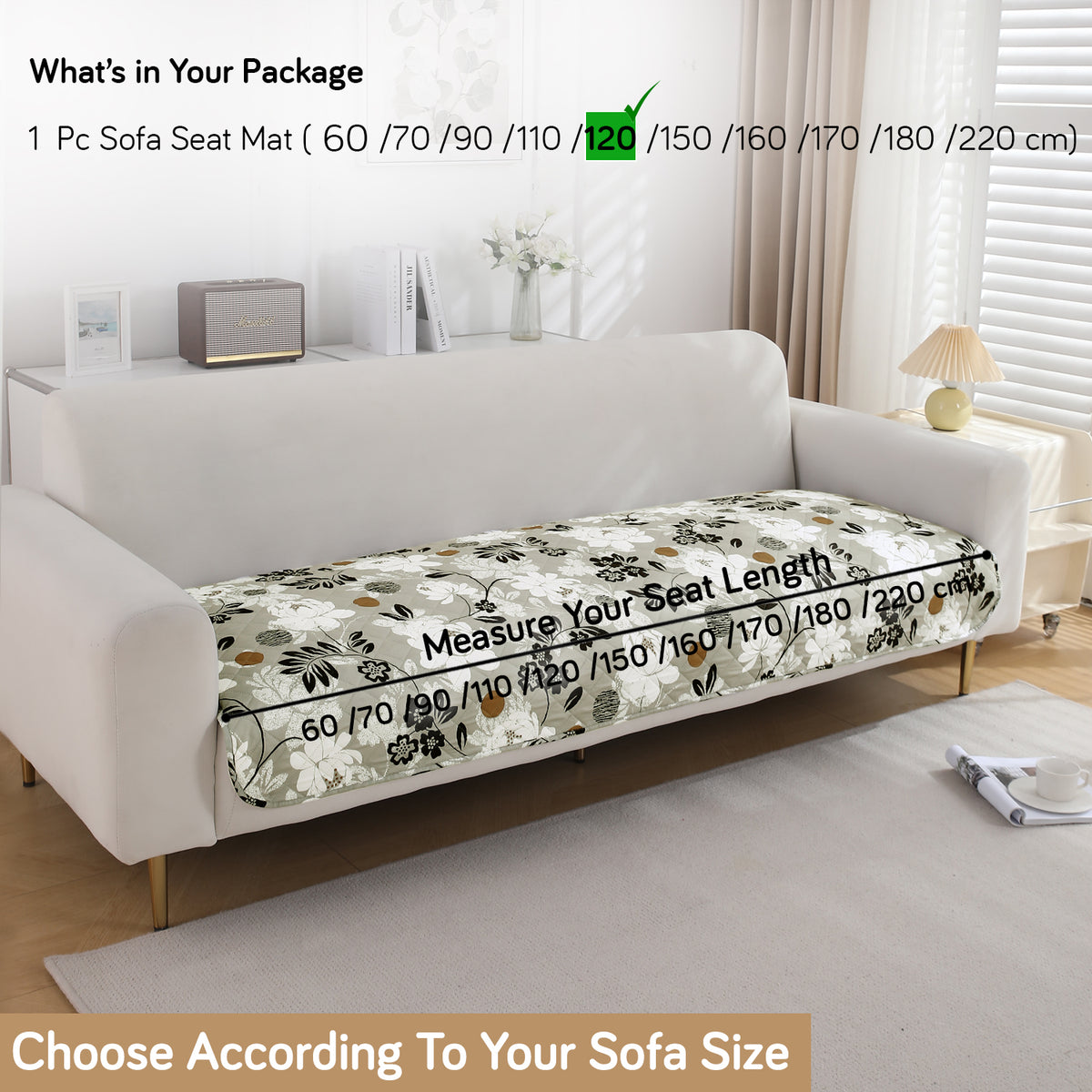 Water Repellent + Waterproof Quilted Sofa Mats, Feather Brown Floral