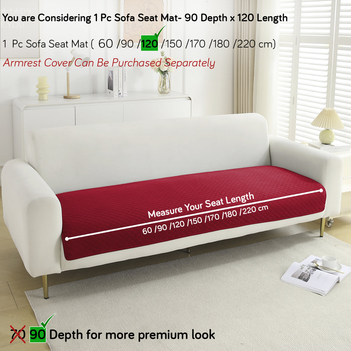Polyester Quilted Sofa Cover Mats, Maroon