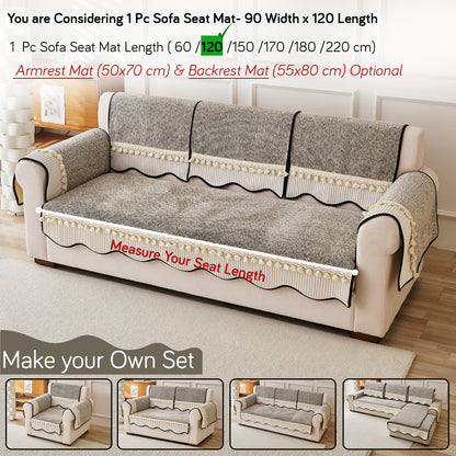 Thick Woven Weave Chenille Sofa Cover with Tassel|'Wavy Royale Series' Taupe Mist