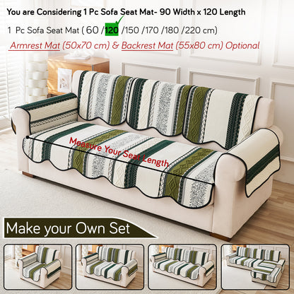 HOKIPO Boho Geometry Sofa Cover Mat|'Valenca Wavy Luxe Series' Moss Green