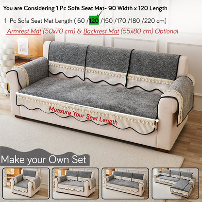 Thick Woven Weave Chenille Sofa Cover with Tassel|'Wavy Royale Series' Moon Grey