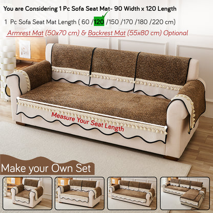 Thick Woven Weave Chenille Sofa Cover with Tassel|'Wavy Royale Series' Chestnut Brown