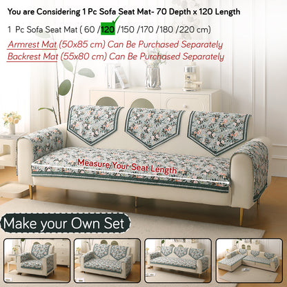 Florentina Series Premium Holland Velvet Sofa Cover Mat - Magnolia Green