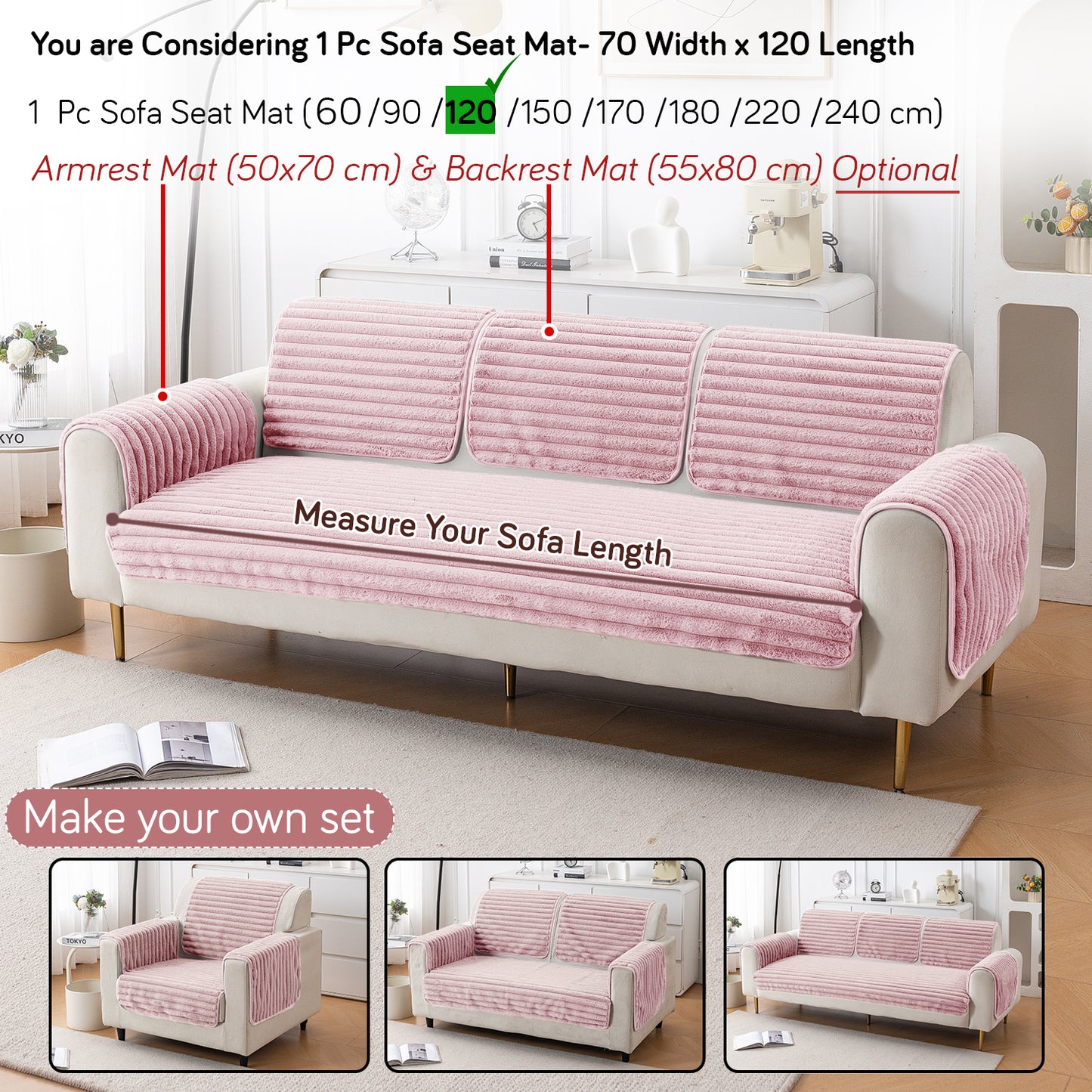 Faux Rabbit Fur Plush Anti-Slip Sofa Mat |Snuggle Fur Soft Pink