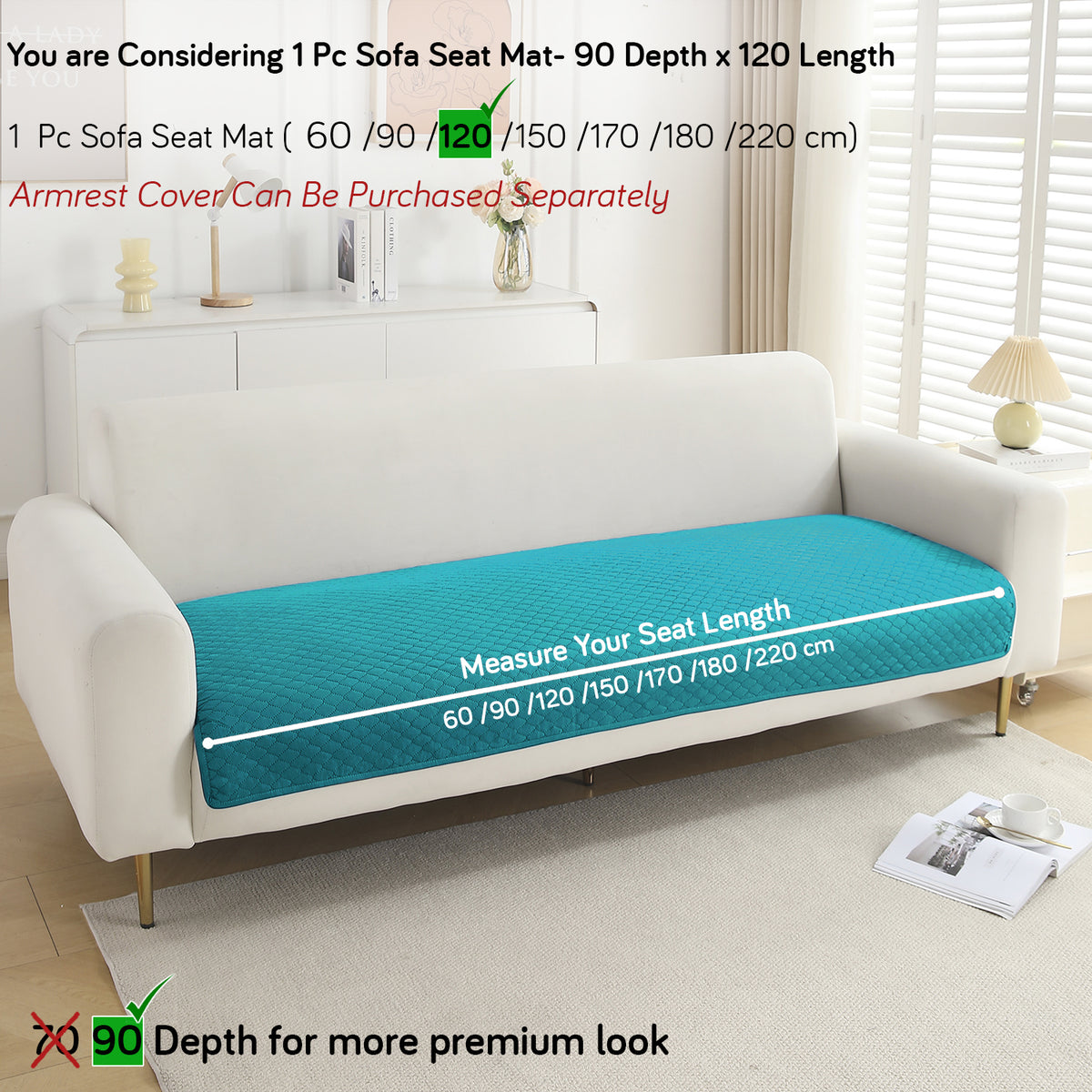 Polyester Quilted Sofa Cover Mats, Teal