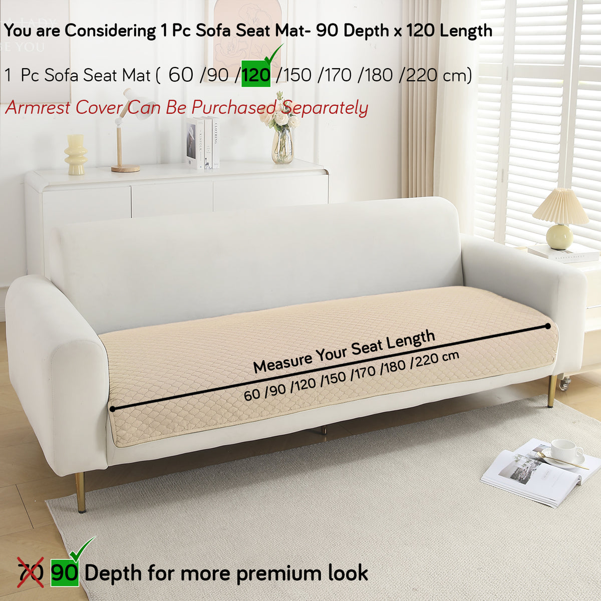 Polyester Quilted Sofa Cover Mats, Beige