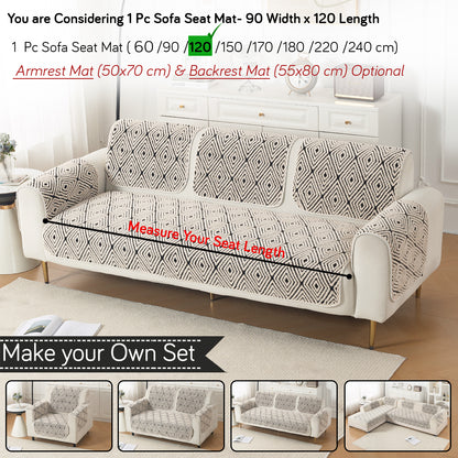 Luxury Plush Sherpa Anti-Slip Sofa Cover Mat, 'Noirea Series'| Geometric Diamond