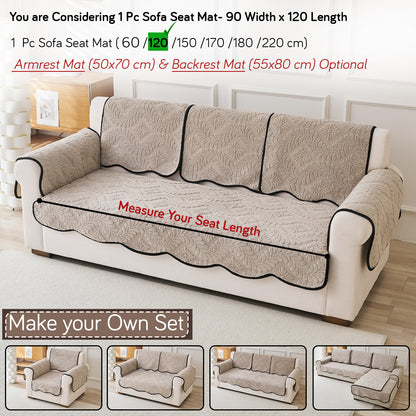 Embossed Floral Jacquard Anti-Slip Sofa Cover Mat, 'Wavy Petal Crest Series' Soft Brown