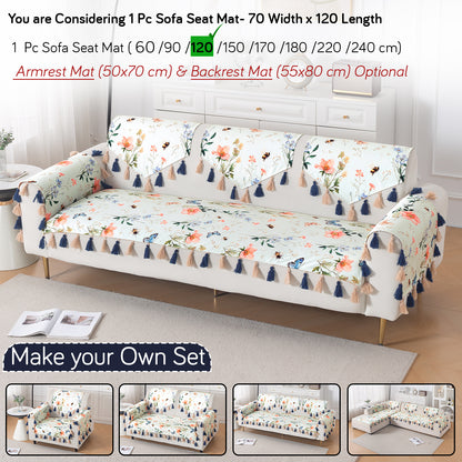 'Whispers of Nature' Series Holland Velvet Sofa Mat with Tassel, Pastel Butterfly Meadow