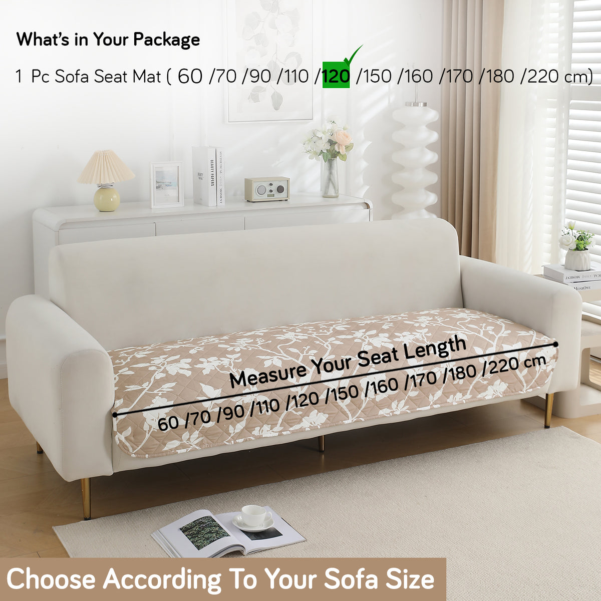 Water Repellent + Waterproof Quilted Sofa Mats, Buff Brown Sillehoute Floral
