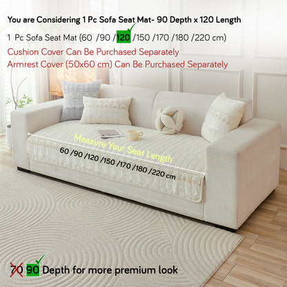 BelleLace Series Premium Imperial Milk Velvet Sofa Cover Mat with Lace Design -  Pearl White