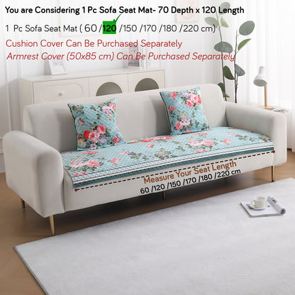 LiefNest Holland Velvet Sofa Cover Mat with Foam Filling -  Fresh Floral Pastel Blue