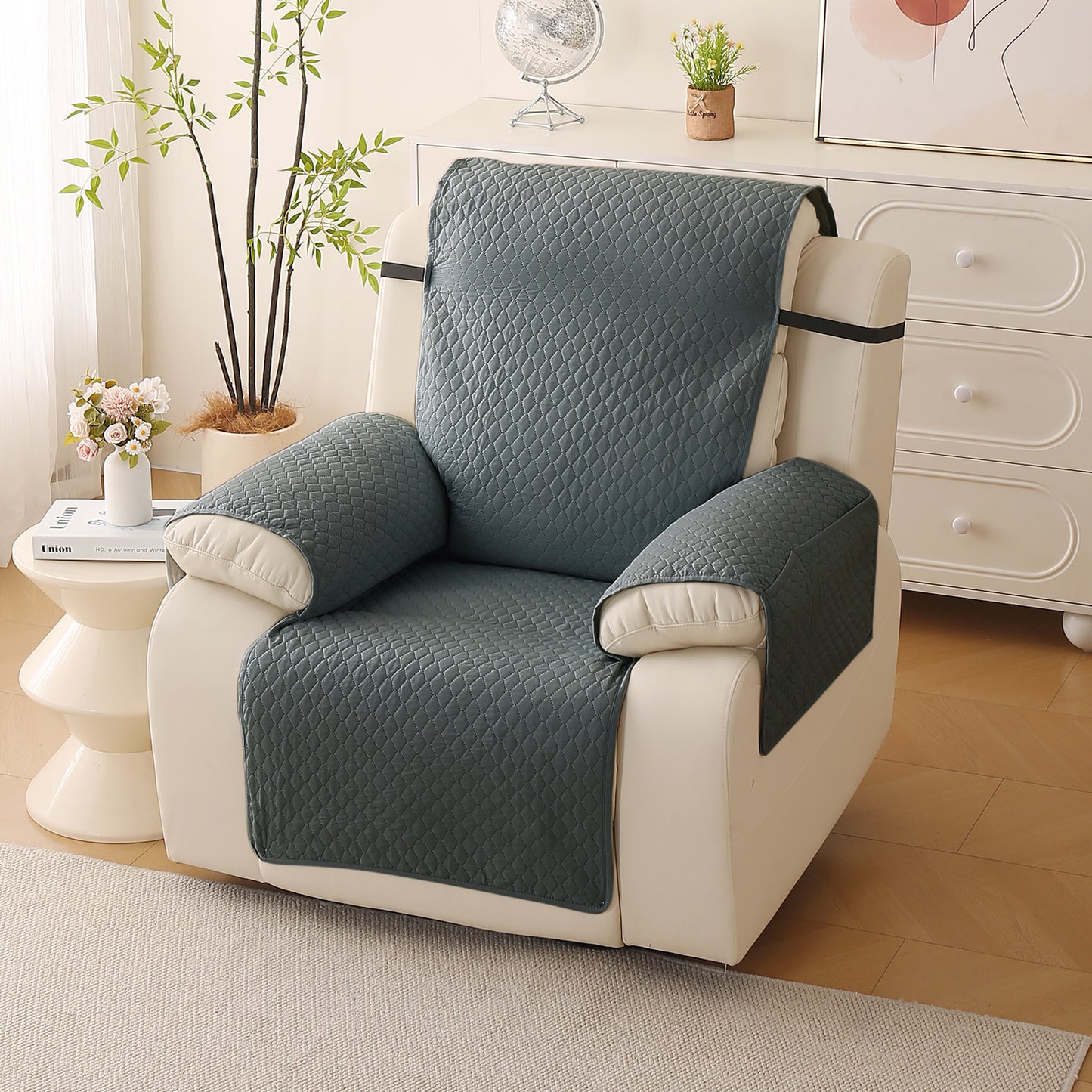 Quilted Recliner Mats for 1 Seater Recliner Sofa, Grey