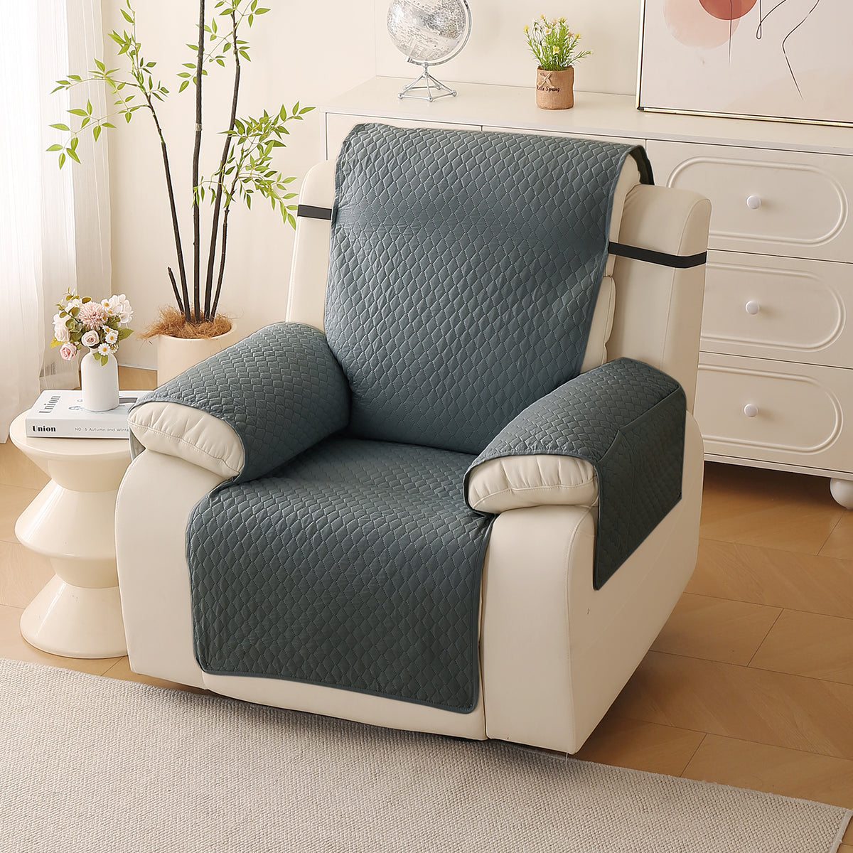 Quilted Recliner Mats for 1 Seater Recliner Sofa, Grey
