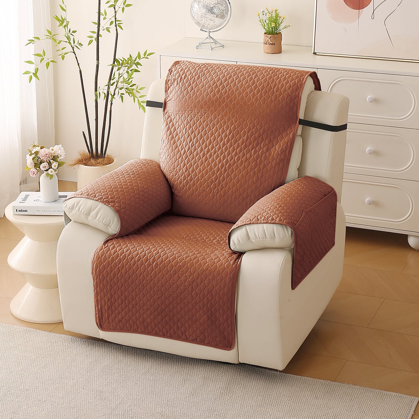 Quilted Recliner Mats for 1 Seater Recliner Sofa, Brown
