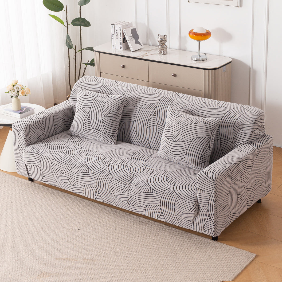 Buy ash grey colour waveline series jacquard four seater sofa cover