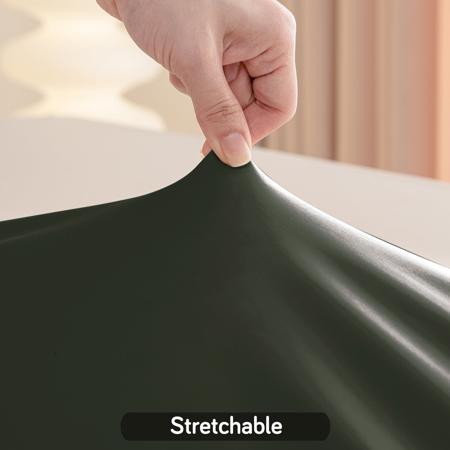 HOKIPO Waterproof Non-Slip Stretch Table Cover, Army Green