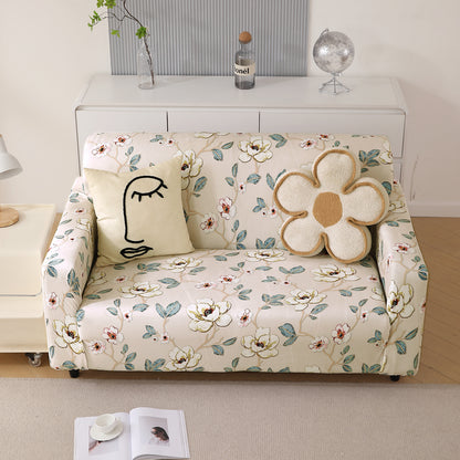 Premium Printed Velvet Sofa Cover 1/2/3 Seaters Fully Covered, Buttercream Magnolia Whisper