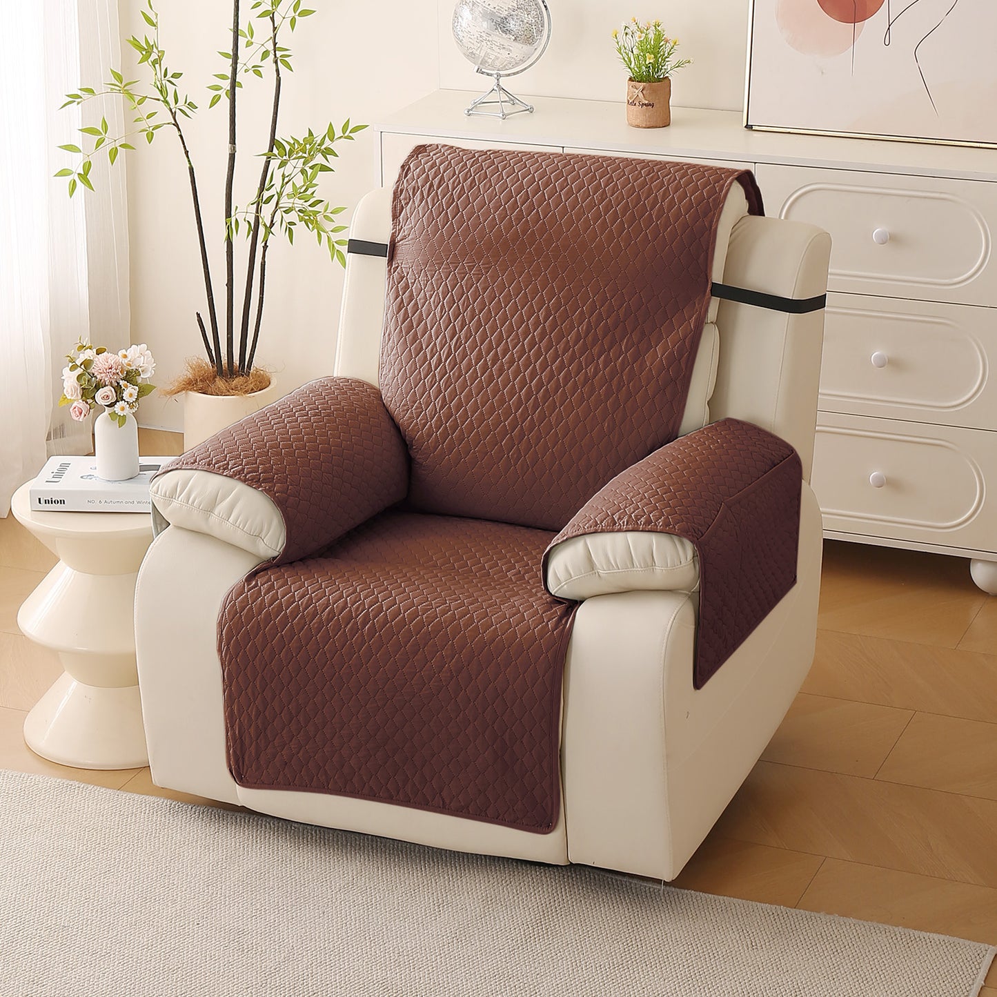 Quilted Recliner Mats for 1 Seater Recliner Sofa, Dark Coffee