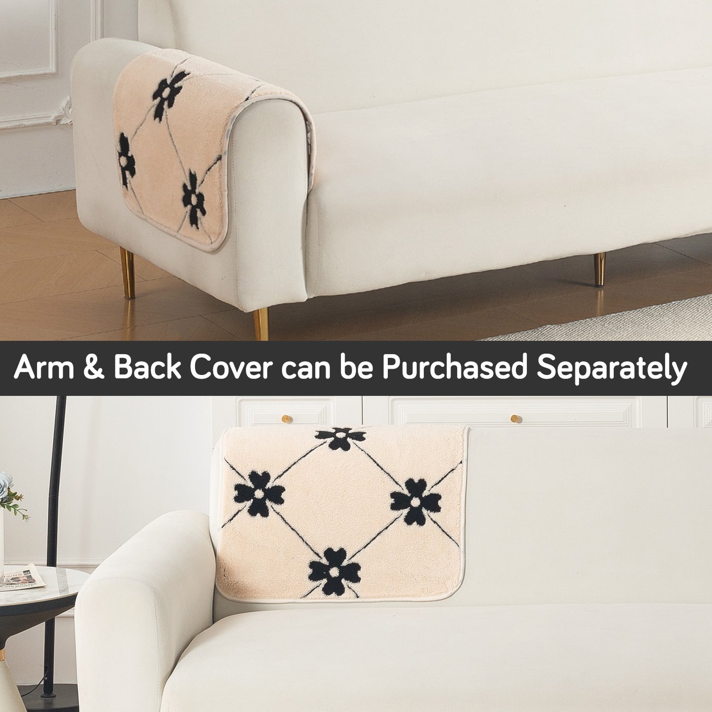Luxury Plush Sherpa Anti-Slip Sofa Cover Mat, 'Noirea Series'| Floral Lattice