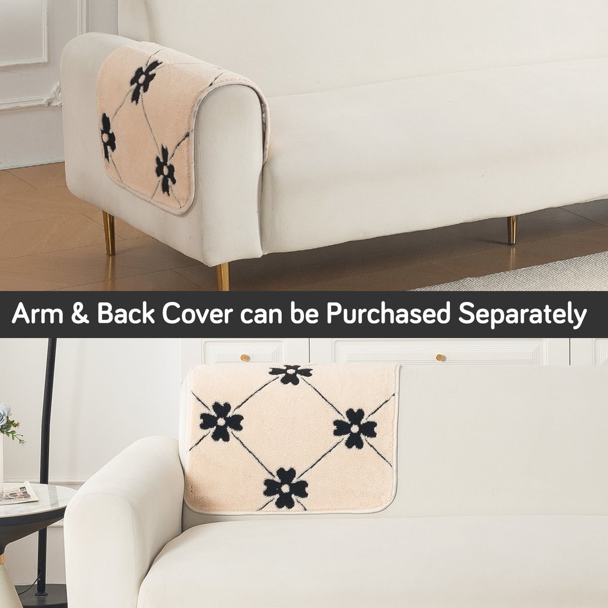 Luxury Plush Sherpa Anti-Slip Sofa Cover Mat, 'Noirea Series'| Floral Lattice