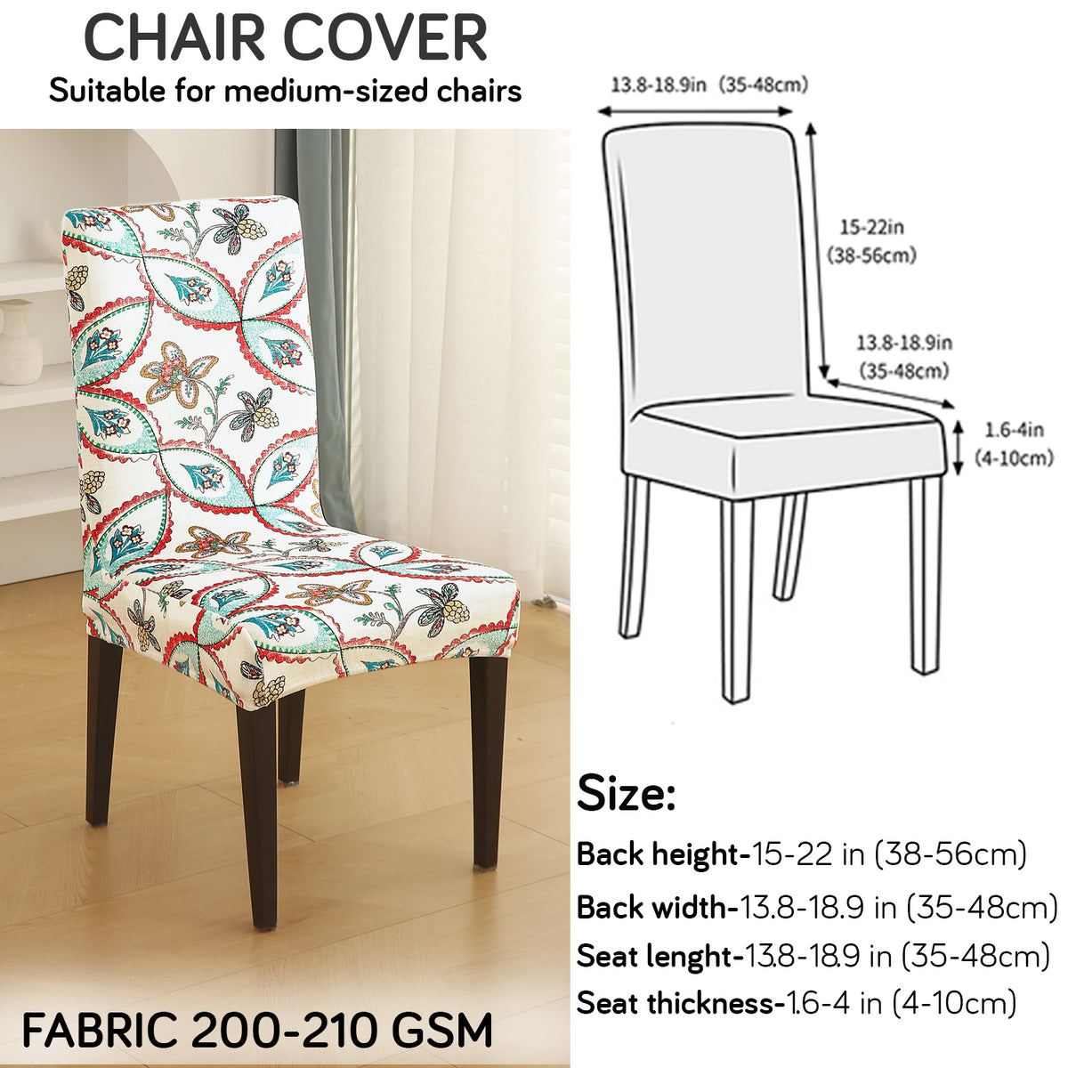 Premium Printed Velvet Dining Chair Cover Set, Beige Persian Garden