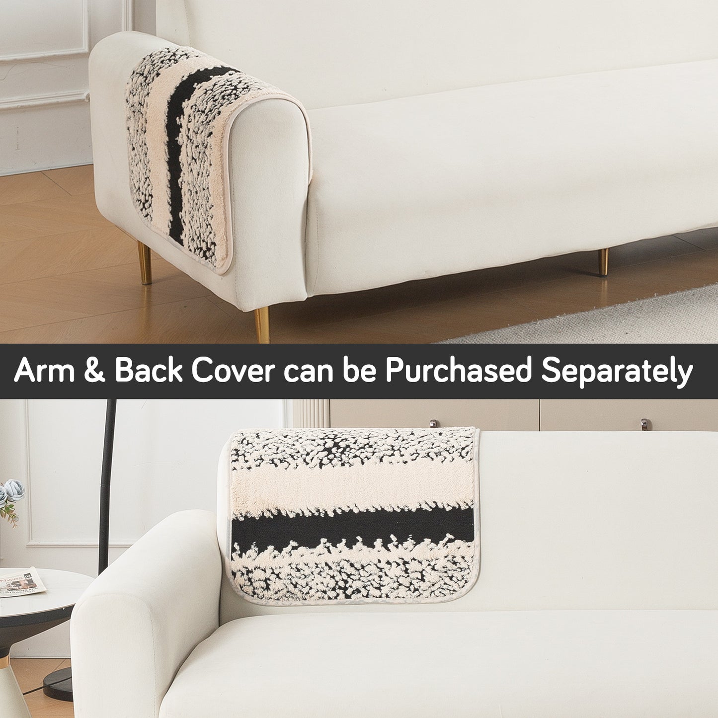 Luxury Plush Sherpa Anti-Slip Sofa Cover Mat, 'Noirea Series'| Textured Stripe
