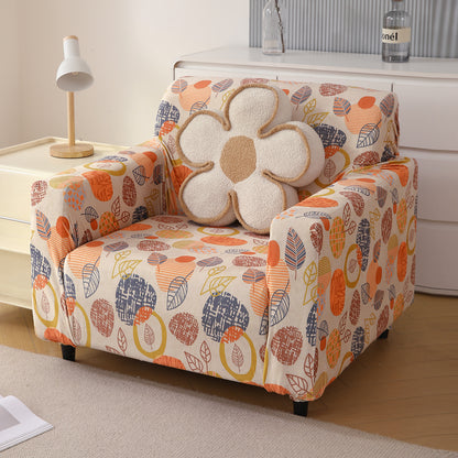 Premium Printed Velvet Sofa Cover 1/2/3 Seaters Fully Covered, Coral Autumn Leaves