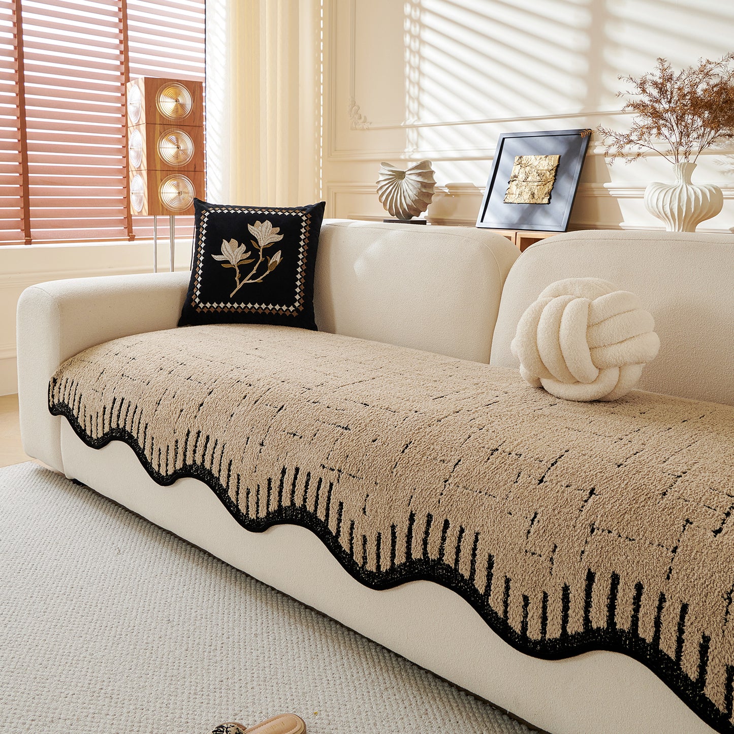 Premium Supple Soft Wavy Sofa Cover Mat, Brown