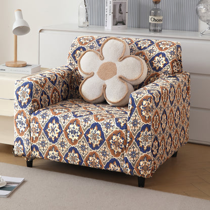 Premium Printed Velvet Sofa Cover 1/2/3 Seaters Fully Covered, Indigo Moroccan Charm